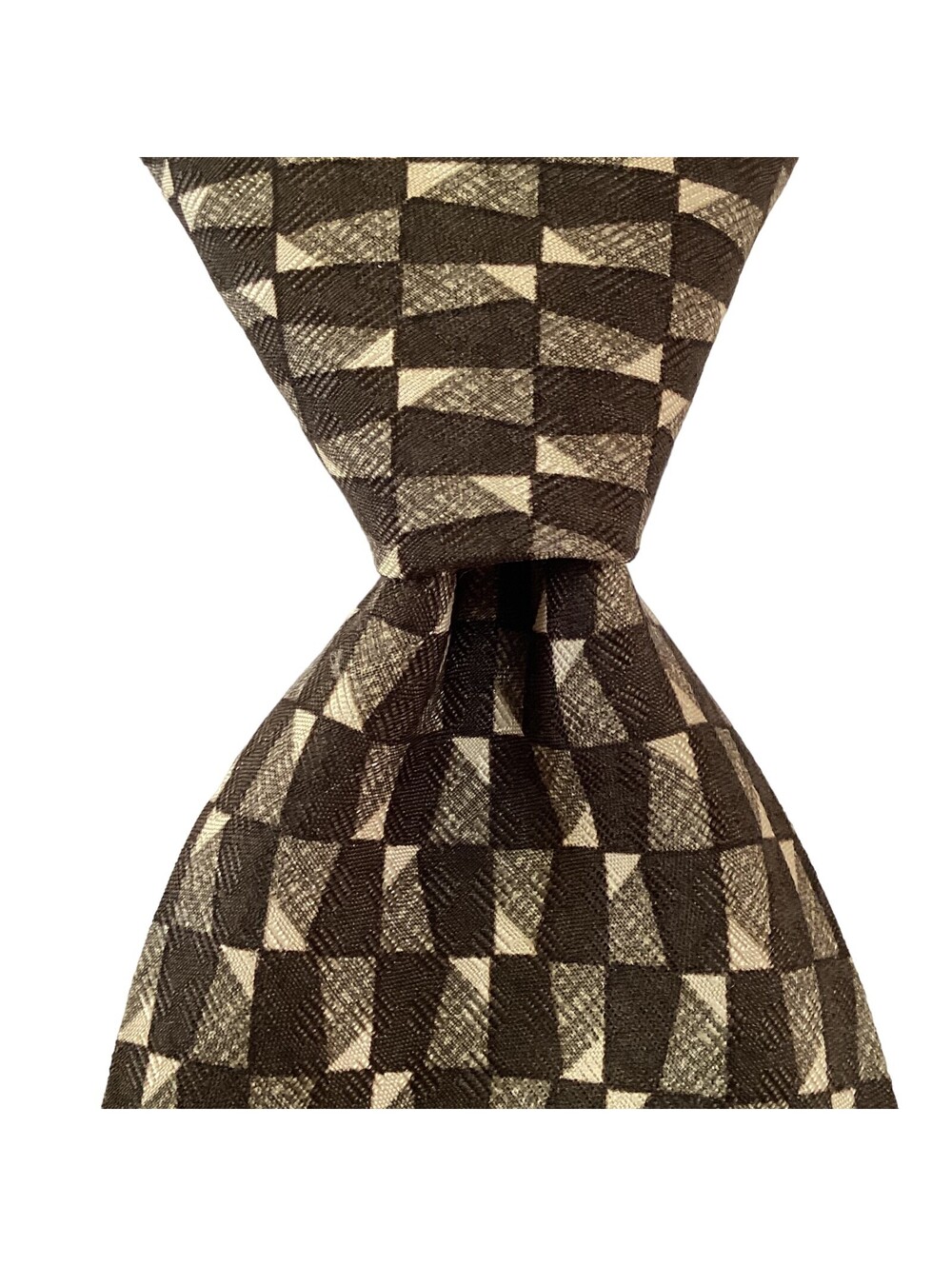 GUESS Men's 100% Silk Necktie USA Designer Geometric Brown/Green/Ivory GUC